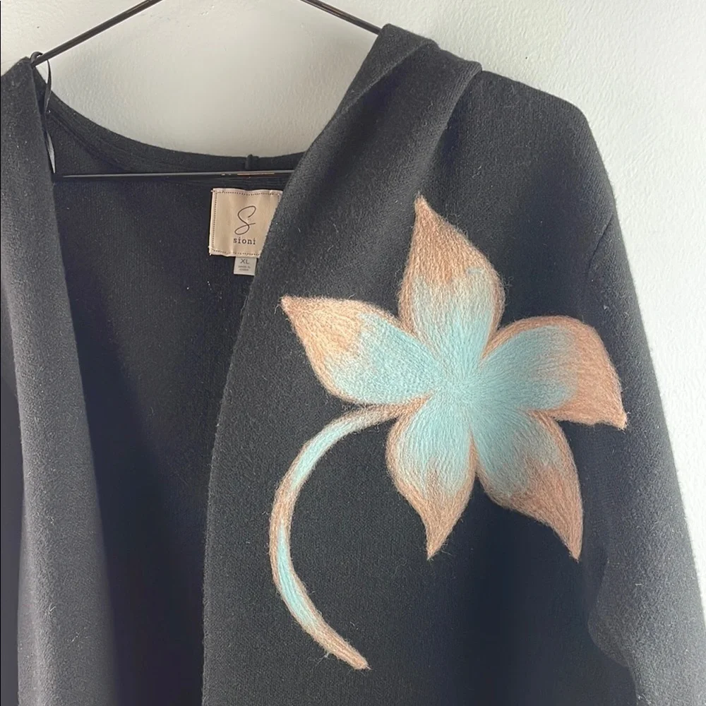 Sioni Black Floral Open Cardigan Size XL